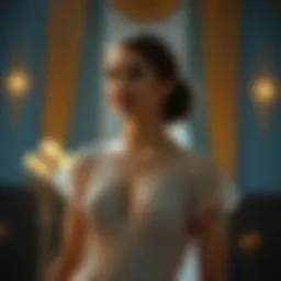 Elegant evening gown showcasing intricate lace details