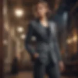 Elegant evening attire showcasing a tailored pant-suit ensemble.