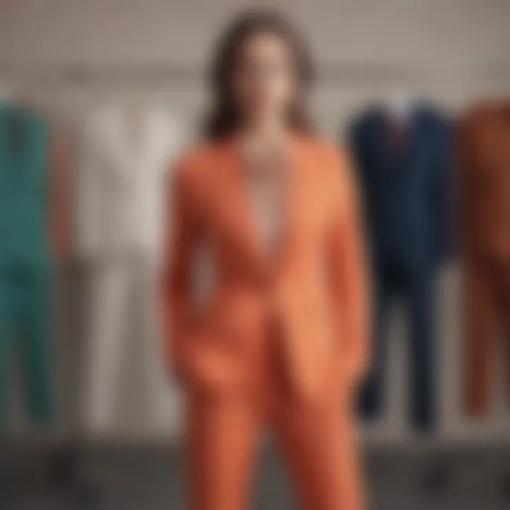 A trendy color palette displayed in a pant-suit arrangement.