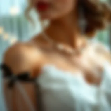 Fashionable accessories complementing a pearl tulle gown