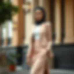 Elegant ensemble of a skirt and blazer set designed for modern hijab fashion.