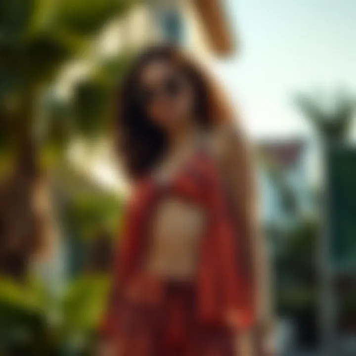 A stylish summer outfit featuring the Armine ferace in a vibrant color