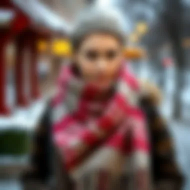 Stylish scarf draped over a winter outfit