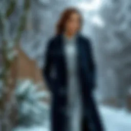 Elegant long coat in winter setting with snow