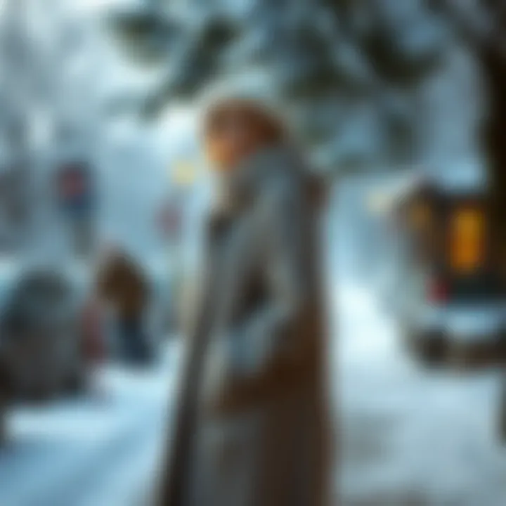 Cozy knitted long coat with a winter backdrop