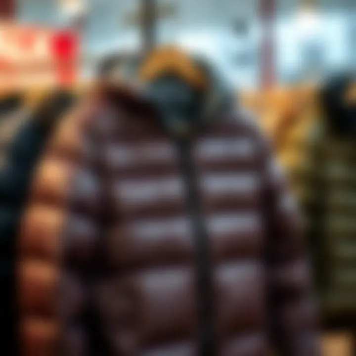 Stylish long puffer jacket displayed on hanger
