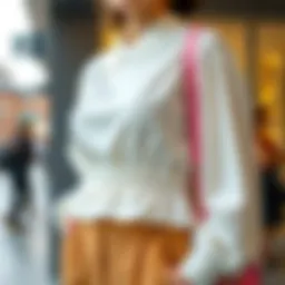 Stylish elastic waist blouse showcased in a modern outfit