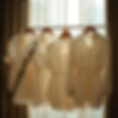 Different sizes of elastic waist blouses displayed