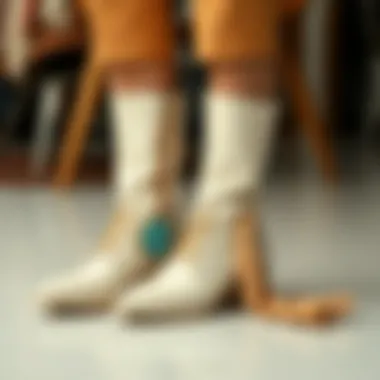 White Boots and Accessory Coordination A stylish arrangement of white boots with accessories.