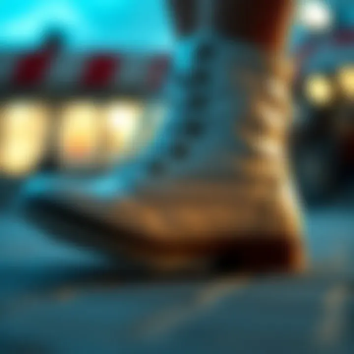 Detailed Look at White Boots Design A close-up of the texture and design of white boots.