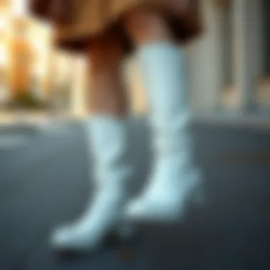 Seasonal Fashion with White Boots Fashionable white boots paired with seasonal attire.