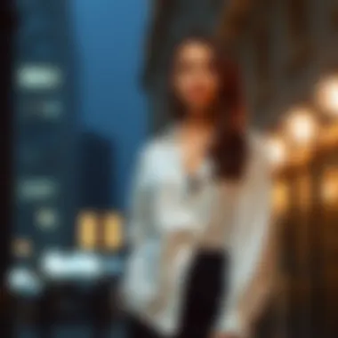 Elegant Evening Look with White Shirt and Black Skirt Stylish evening outfit showcasing a white shirt with a black skirt