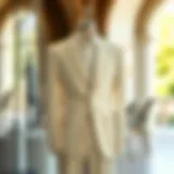 Elegant white linen suit displayed on a mannequin