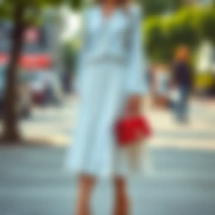 Chic Combination Stylish pairing of a white pleated skirt with trendy accessories