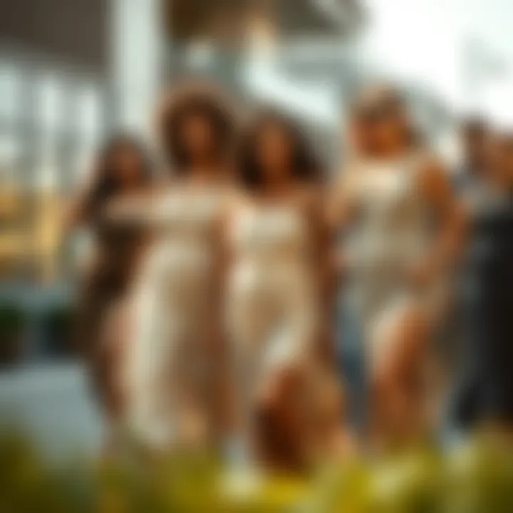 Diverse body types wearing nude dresses confidently