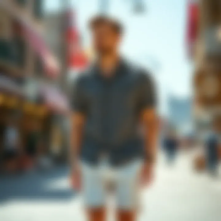 Man pairing a loose linen shirt with casual shorts
