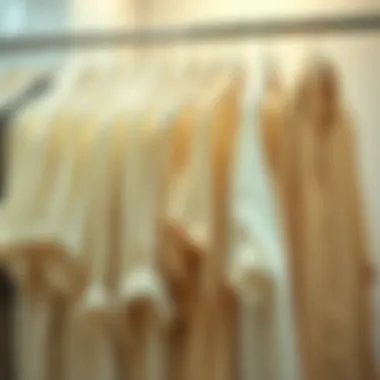 Seasonal display of loose linen shirts on a clothing rack