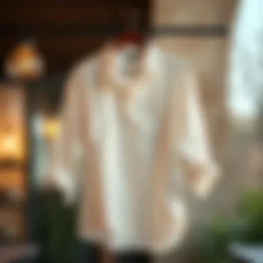 Stylish loose-fitting linen shirt on a hanger