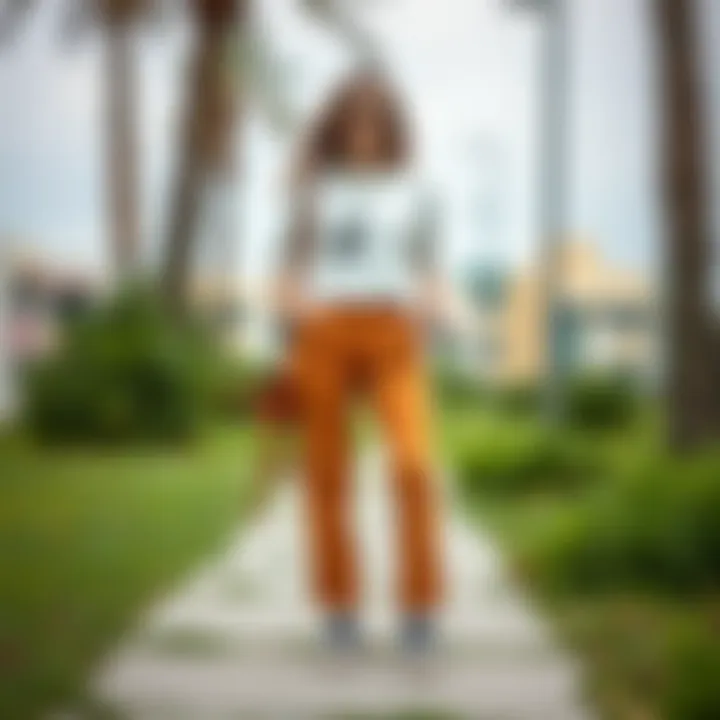 A casual outfit featuring boyfriend trousers with accessories