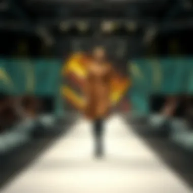 A modern fashion runway featuring contemporary designs inspired by Bursa's historic craftsmanship.