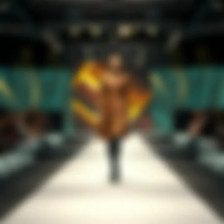 A modern fashion runway featuring contemporary designs inspired by Bursa's historic craftsmanship.