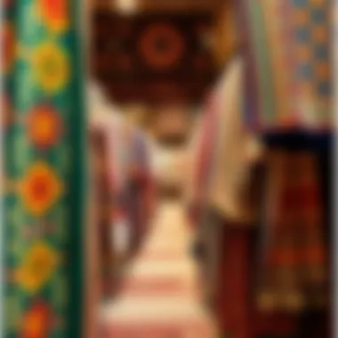 A vibrant display of traditional Bursa textiles showcasing intricate patterns and rich colors.