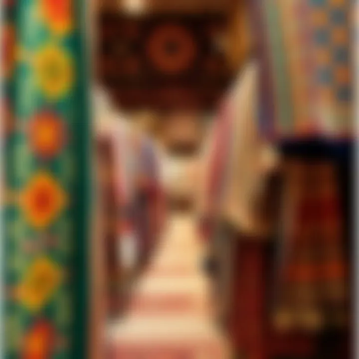 A vibrant display of traditional Bursa textiles showcasing intricate patterns and rich colors.