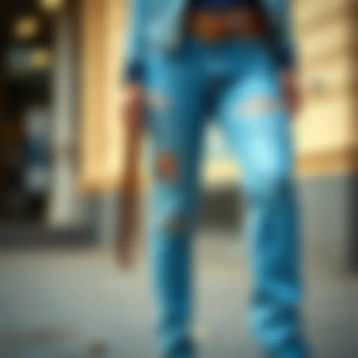 Trendy accessories complementing ice blue jeans