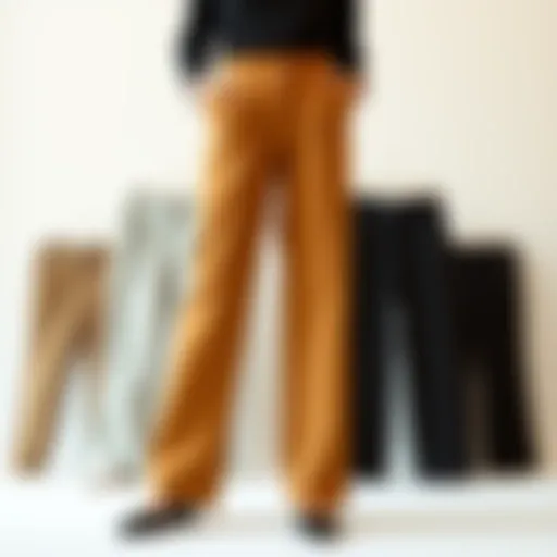 Stylish collection of pocketed wide-leg trousers displayed on a minimalist backdrop