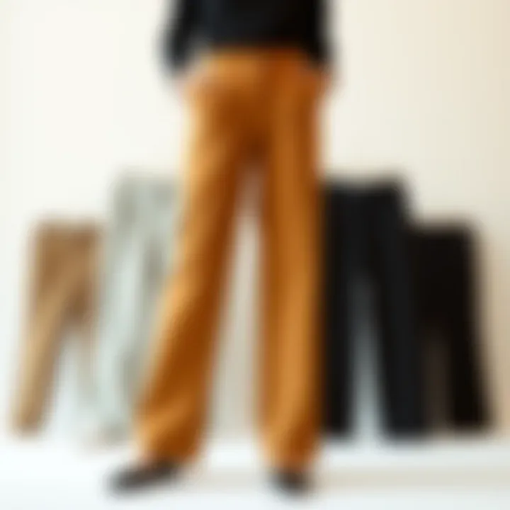 Stylish collection of pocketed wide-leg trousers displayed on a minimalist backdrop