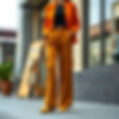 Fashionable color combinations of pocketed wide-leg trousers styled with accessories