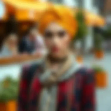 Chiffon turban paired with a fashionable outfit