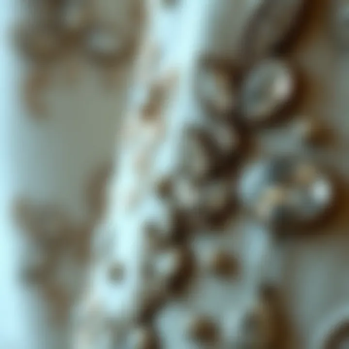 Close-up of intricate stone detailing on fabric
