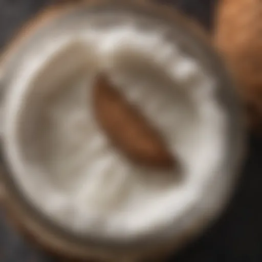 A close-up view of coconut oil in a glass jar to highlight its texture and purity
