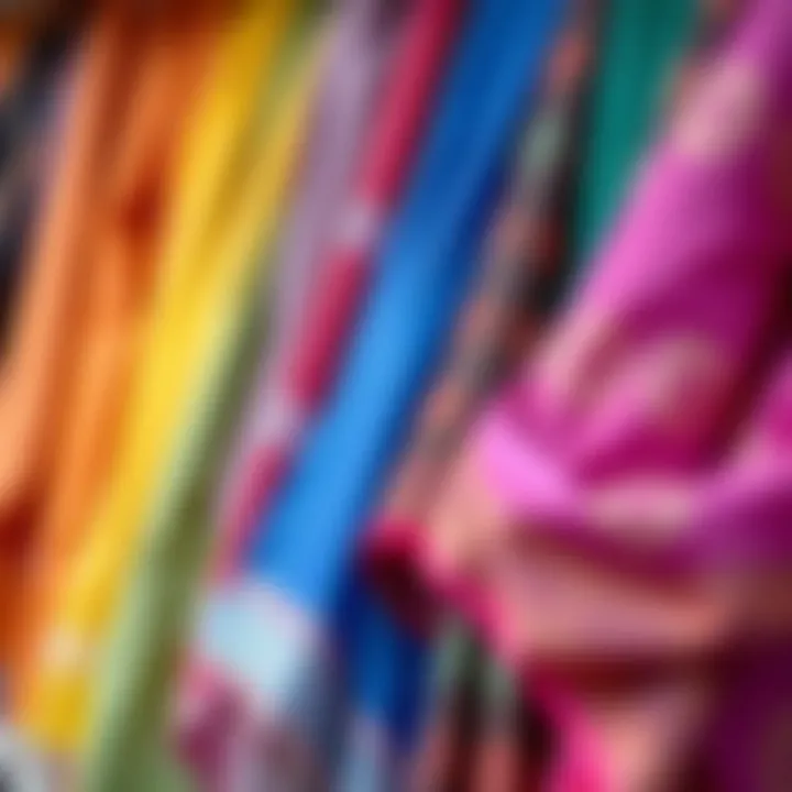A collection of various silk shawls in different colors