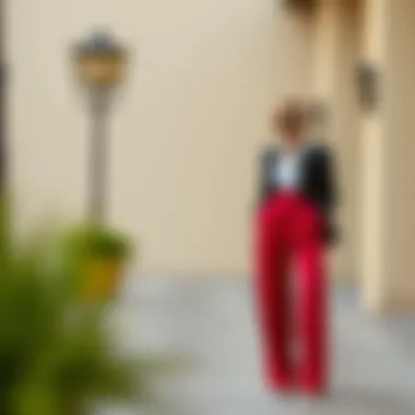 Elegant Look: Colorful Wide-Leg Trousers with Formal Wear Elegant pairing of colorful wide-leg trousers with formal attire