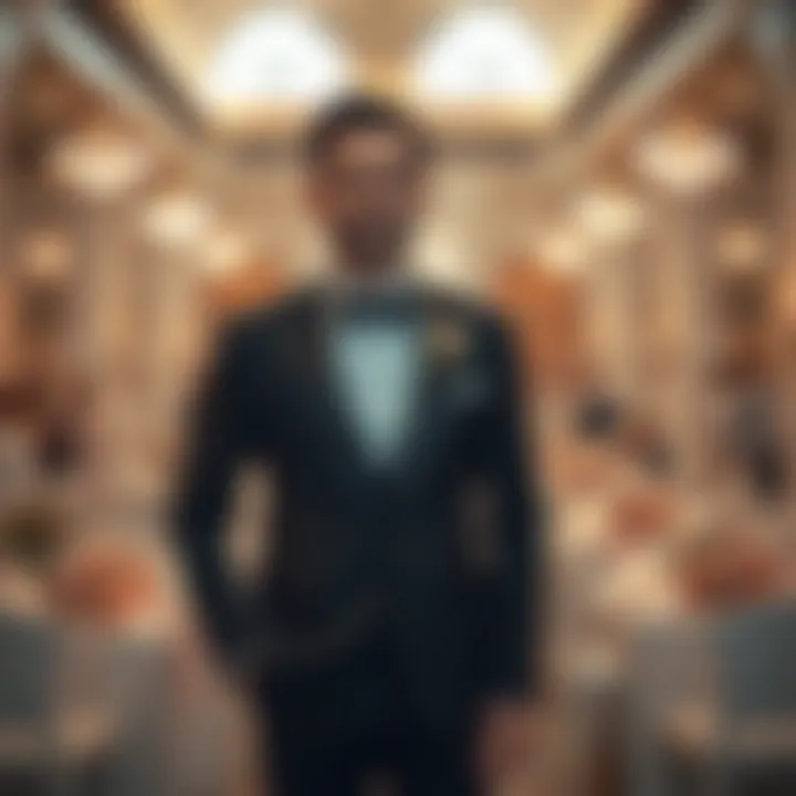 Contemporary wedding setting with groom in formal attire