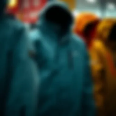 Different styles of waterproof jackets displayed