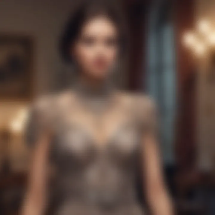 An elegant evening dress ensemble with accessories