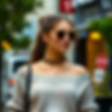 Accessorizing with Low-Shoulder Sweaters Fashionable outfit featuring a low-shoulder sweater paired with accessories