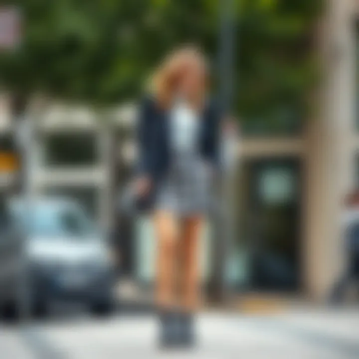 A beautifully styled outfit featuring a checkered skirt paired with accessories.