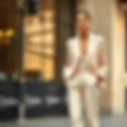 Elegant pairing of ecru trousers with a chic blazer
