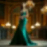 Elegant evening gown for broad-shouldered women