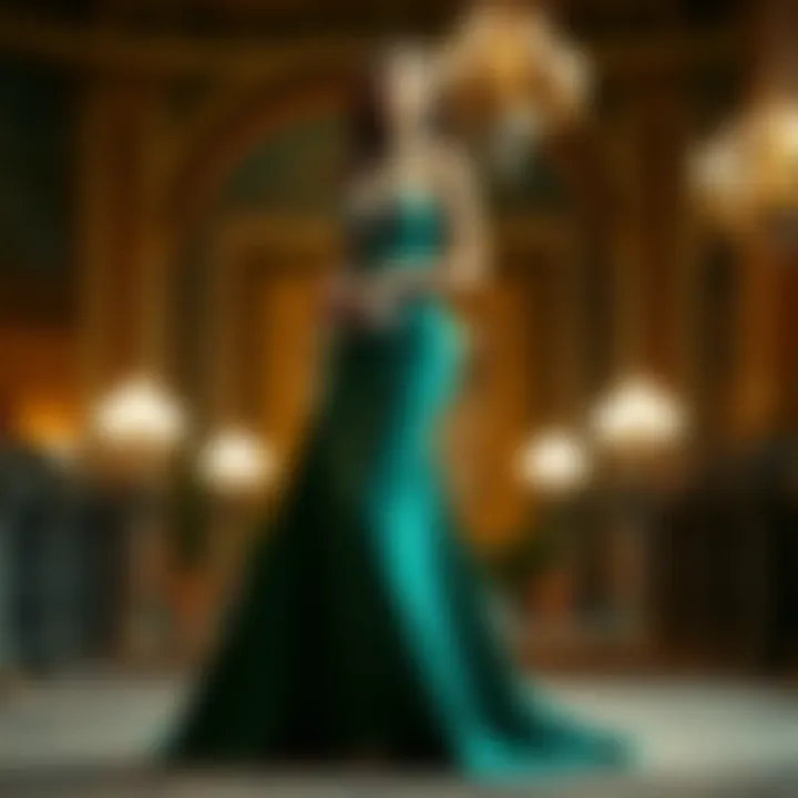 Elegant evening gown for broad-shouldered women