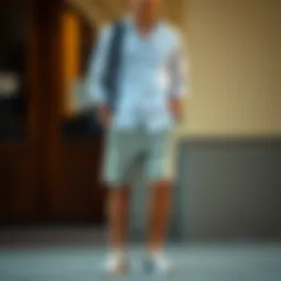 Stylish shorts paired with a casual shirt and sneakers