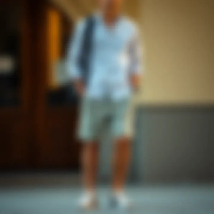 Stylish shorts paired with a casual shirt and sneakers