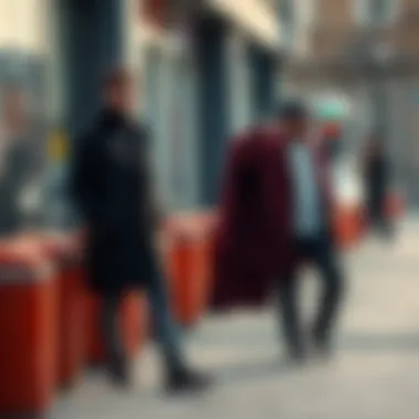 A stylish overcoat paired with casual wear in an urban setting