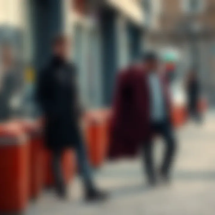 A stylish overcoat paired with casual wear in an urban setting