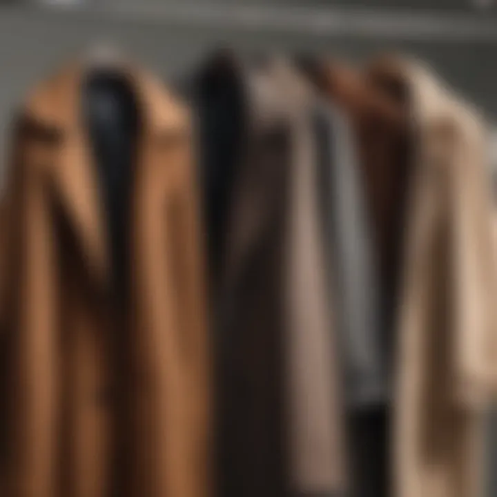 A variety of wool coat styles displayed on hangers