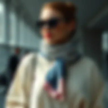 Statement Fashion with a Shimmering Scarf A fashionable ensemble featuring a shimmering scarf as a statement piece